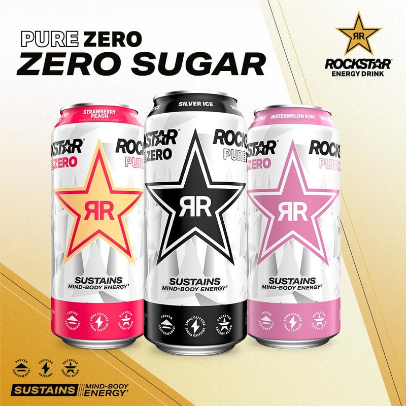 Rockstar Pure Zero Energy Drink, Silver Ice, 0 Sugar, with Caffeine and Taurine, 16oz Cans (Pack of 12) (Packaging May Vary) - Image 3